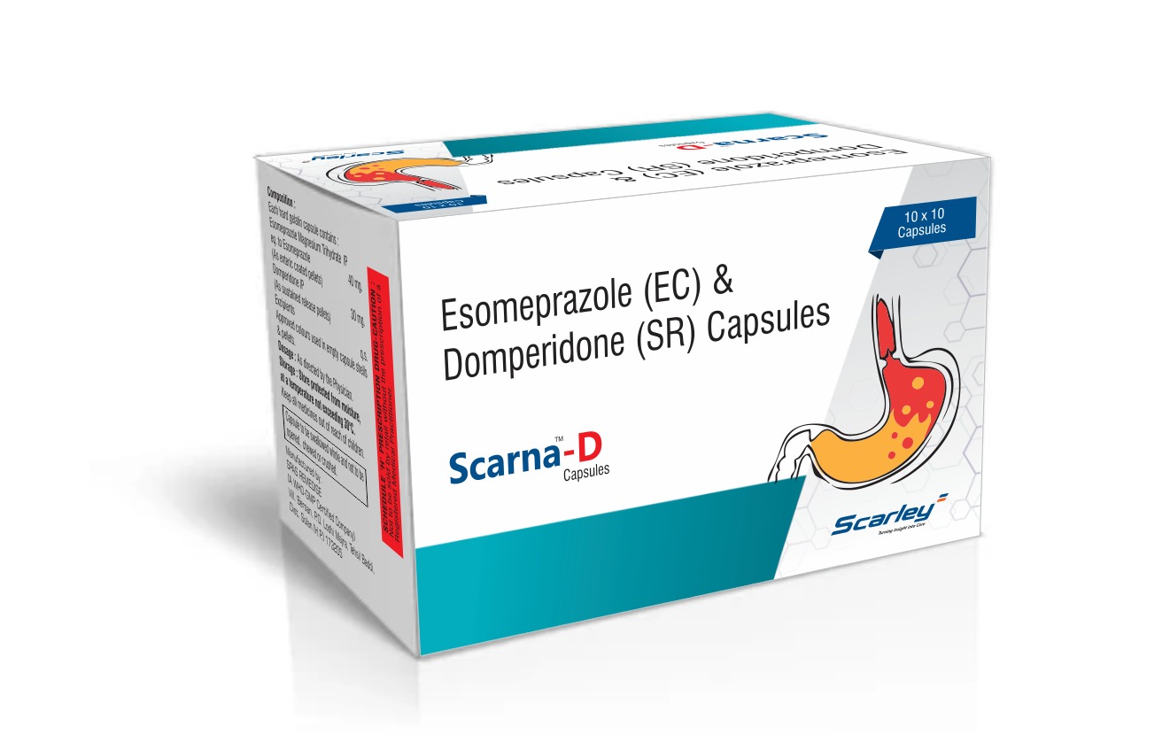 Scarna-D Capsules pack — Esomeprazole (EC) and Domperidone (SR) Capsules.